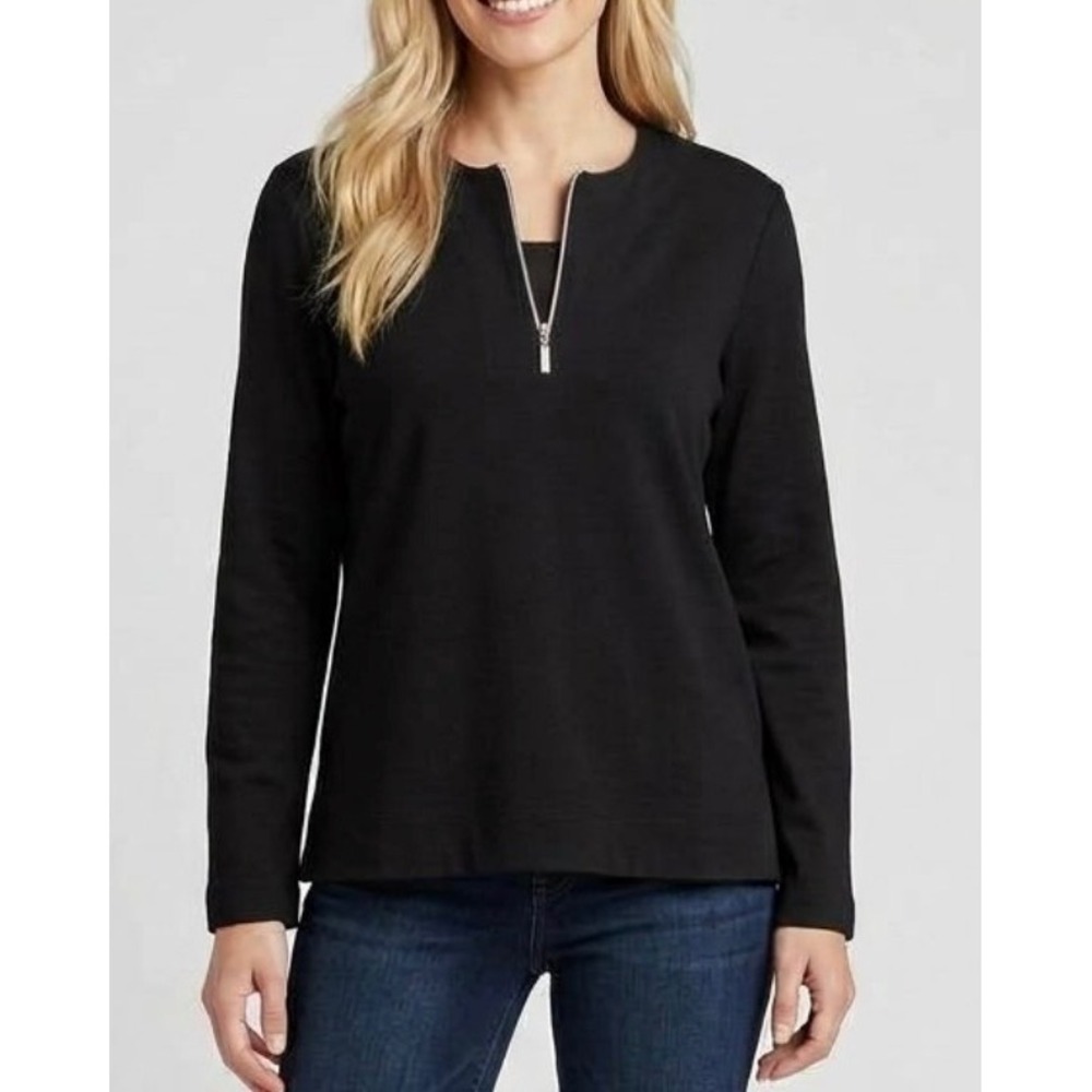 Liz Claiborne Liz & Co Womens Black Red Quarter Zip Long Sleeve Top M NEW